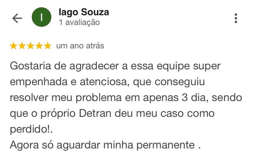 Avaliação 5 estrelas de Iago Souza no Google para o Anti Multas